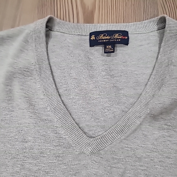 Brooks Brothers Men's Sweater Grey Heather Supima Cotton V-Neck 2XL No. 0020174. - Picture 3 of 7